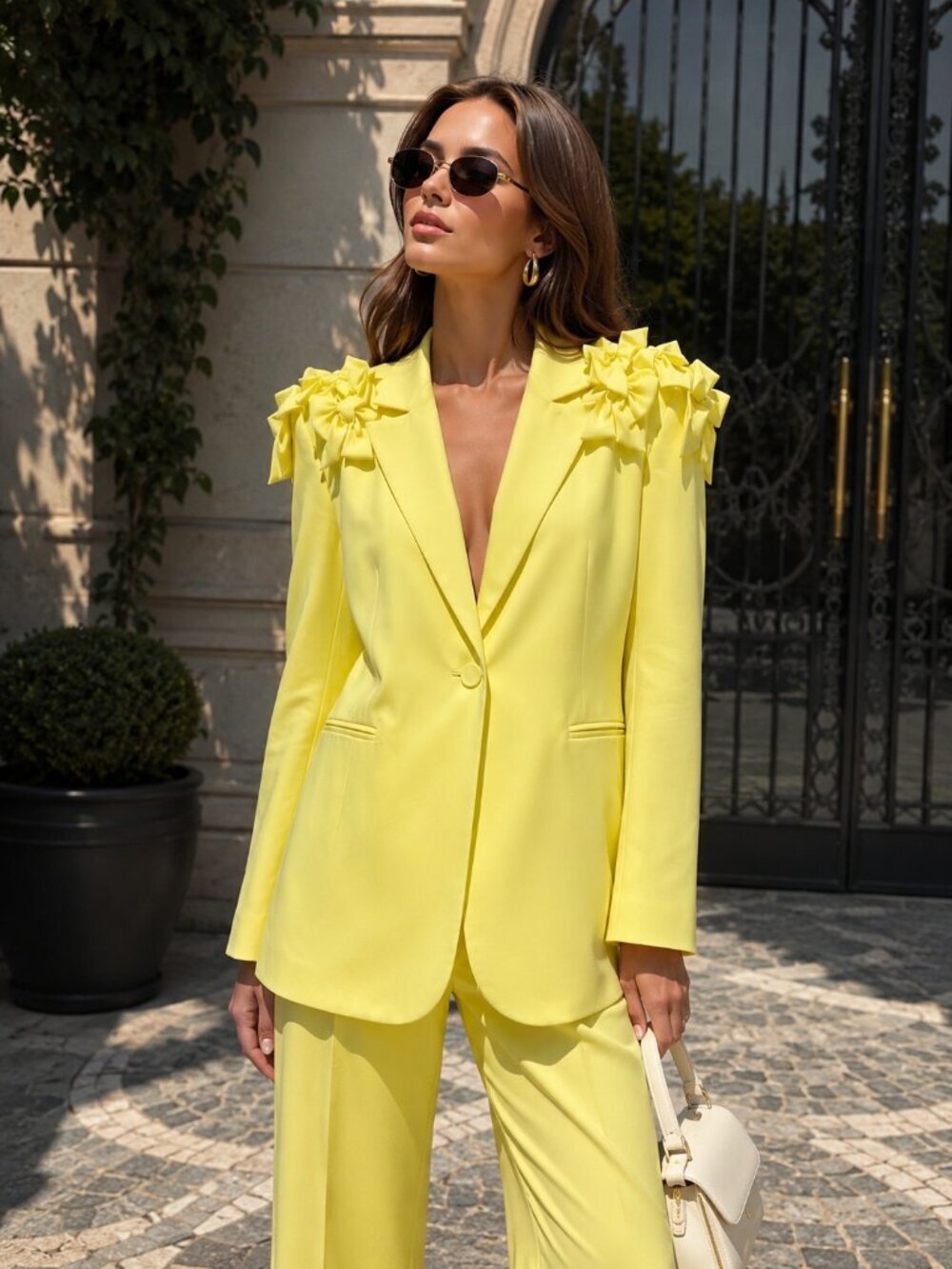 Elliatt Kennedy Oversized Tailored Bow Jacket Blazer Limoncello Size Small NWT